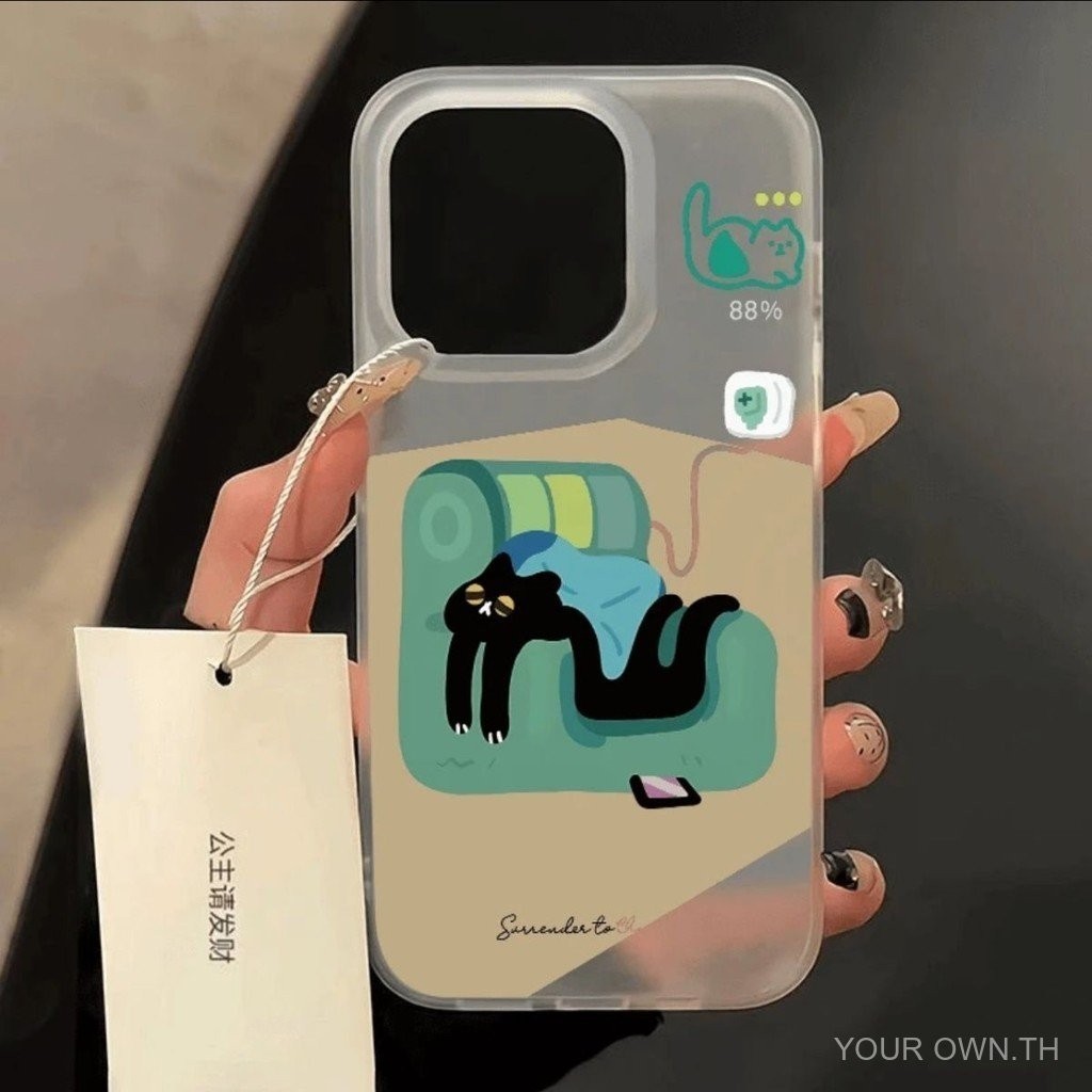 Lazy Cat เหมาะสําหรับ iPhone15promax Apple 14 Matte Soft 13/12/11 เคสโทรศัพท์ Skin-Friendly โปร่งใส N5M7
