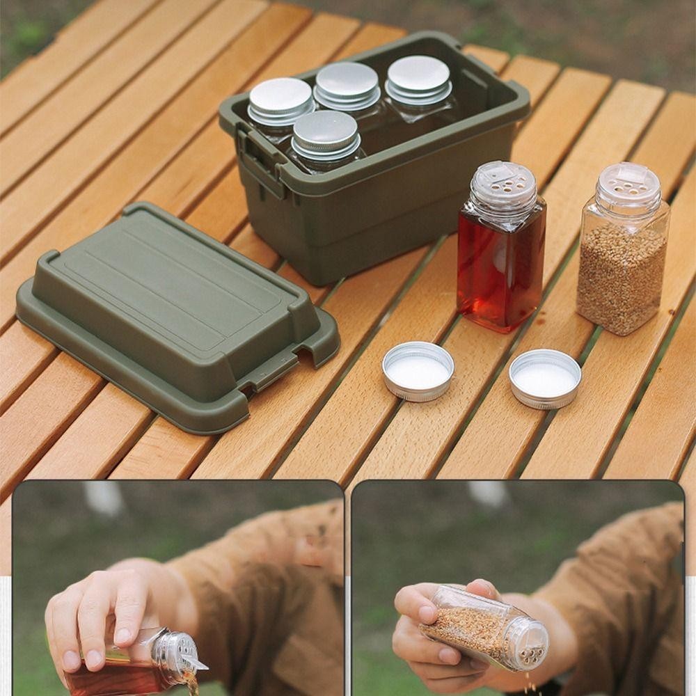 AEROFLOW ชุดเครื่องเทศแคมป์ปิ้ง, พลาสติก 6 ชิ้นขวดใส่เครื่องปรุงกล่องเก็บแคมป์ปิ้ง, ภาชนะเครื่องเทศกลางแจ้งความจุขนาดใหญ่กันน้ําทนทานอุปกรณ์บาร์บีคิวออแกไนเซอร์บาร์บ - รูปที่ 4
