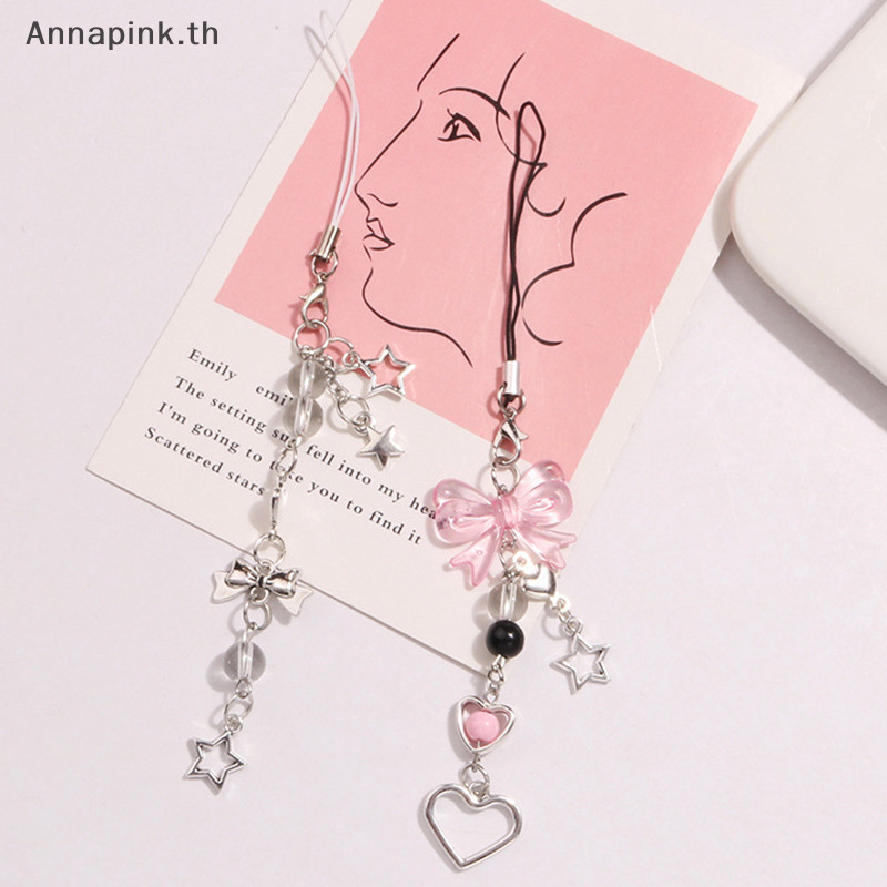 Annapink.th Goth Y2K โทรศัพท์ Charm Bow Heart Star พวงกุญแจจี้กระเป๋าโทรศัพท์น่ารักอุปกรณ์เสริมสําหรับสาวผู้หญิงเครื่องประดับ EN