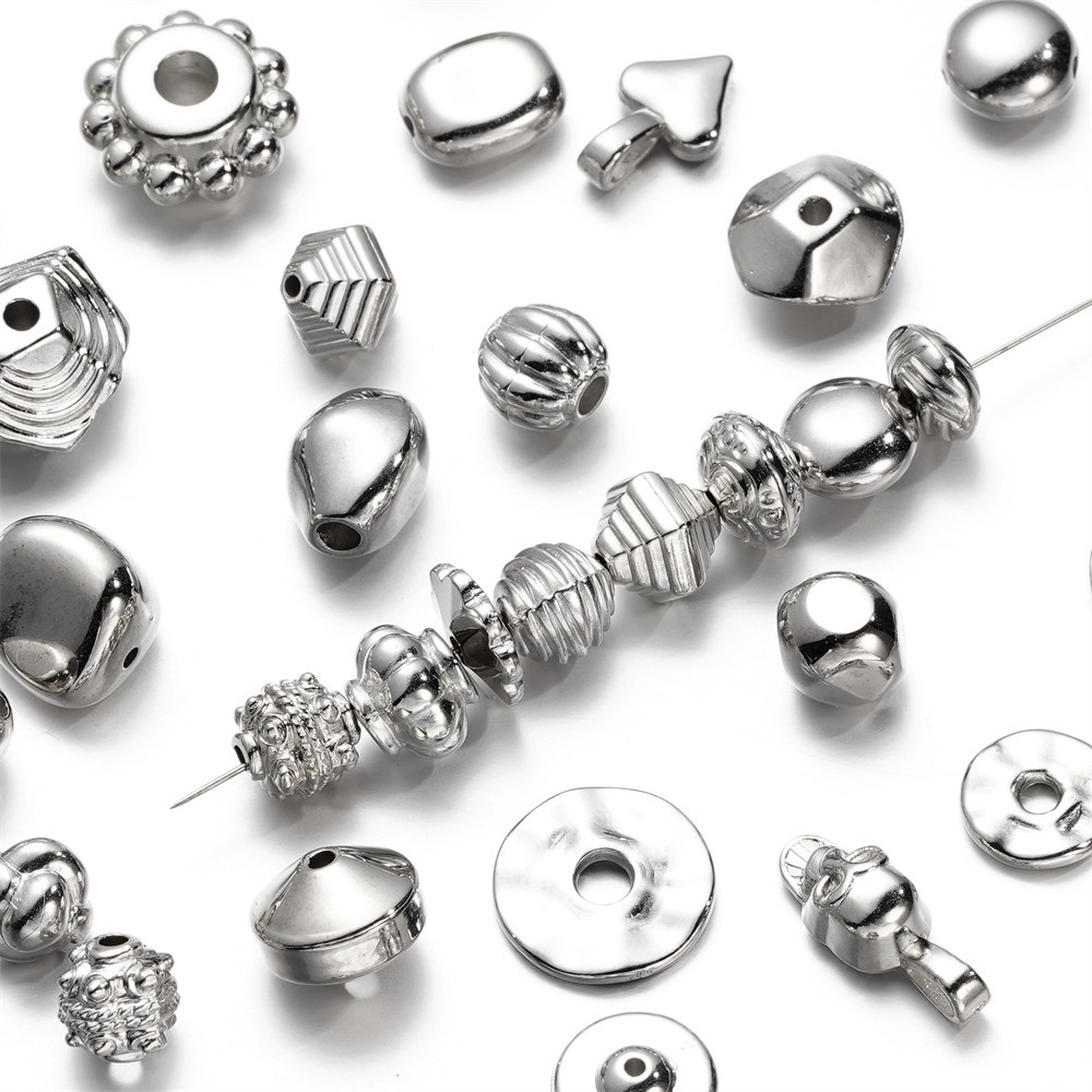 ลูกปัดสเปเซอร์ CCB  20-50ชิ้น แบบหลายสไตล์ สีเงิน สำหรับDIYสร้อยข้อมือ-สร้อยคอ