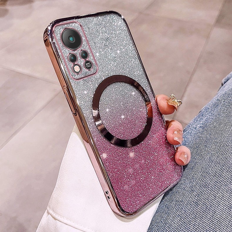 เคส Infinix Hot 11s NFC เคสกลิตเตอร์ชุบหรูหราพร้อมแม่เหล็กดูดและเลนส์ป้องกันการตกสําหรับครอบคลุมเต็มรูปแบบ เคสโทรศัพท์ Infinix Hot 11s NFC