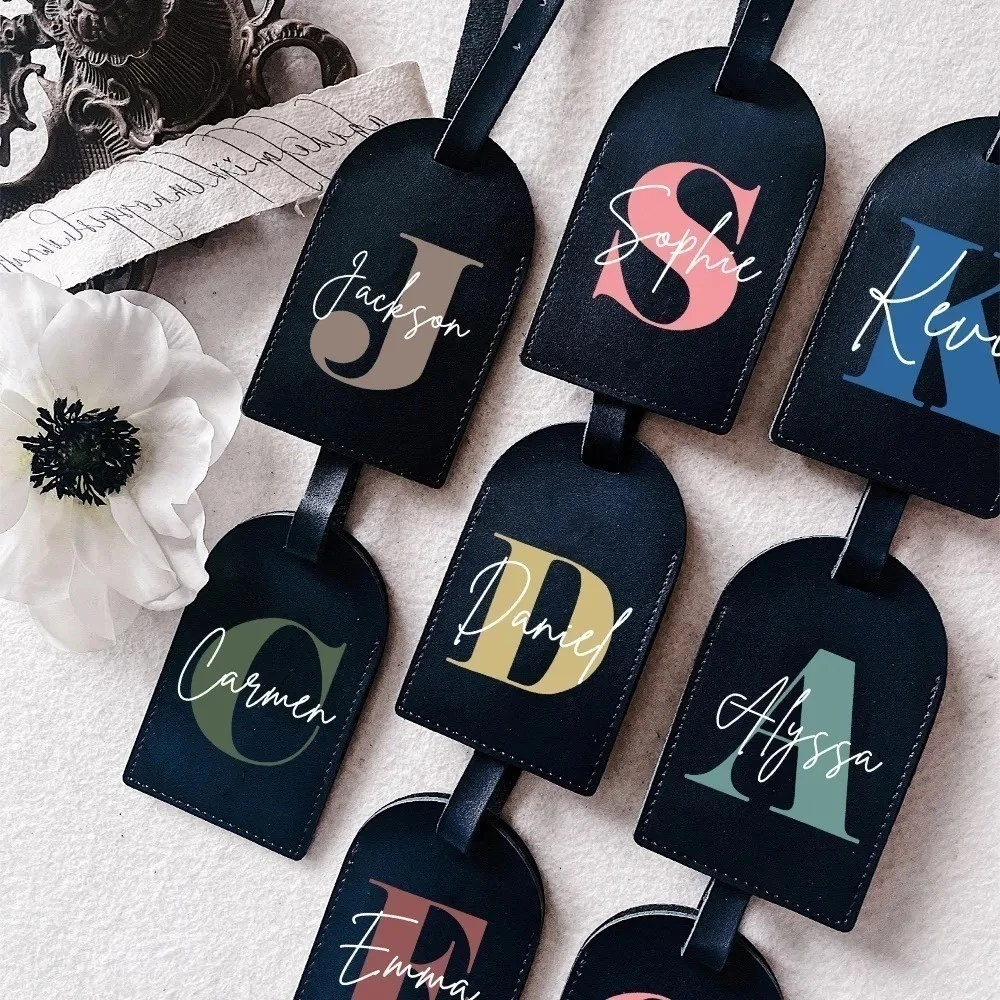 ส่วนบุคคลเริ่มต้นชื่อ Monogram แท็กหนัง PU สําหรับกระเป๋าเดินทาง Baggage กระเป๋าถือแท็กกระเป๋าเดินทางป้ายป้ายของขวัญ