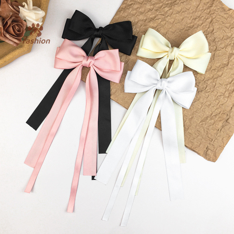 [แฟชั่น] Vintage โบว์ขนาดใหญ่แนวโน้มยาวริบบิ้น Hairpins Barrettes Headwear สําหรับผู้หญิงสาวอุปกรณ์เสริมผมเครื่องประดับงานแต่งงาน {TH}