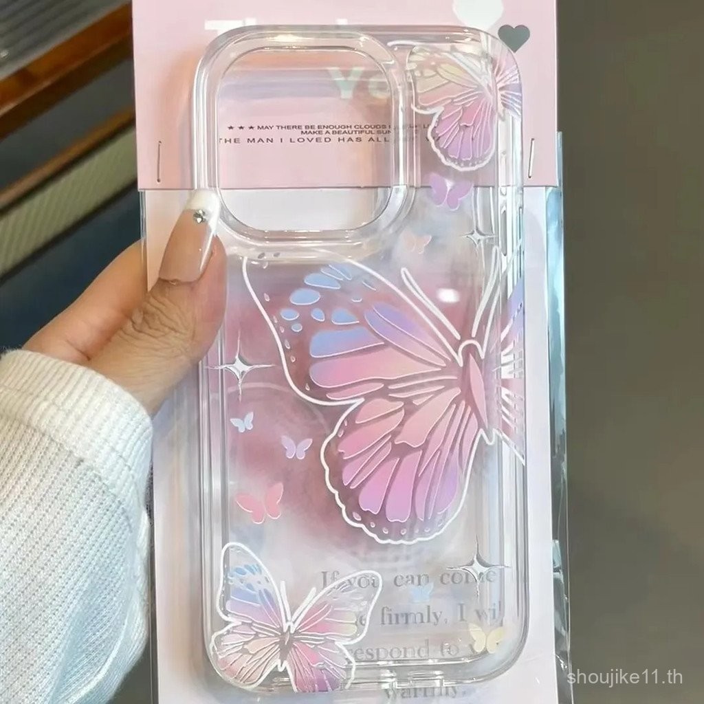 Ins Style ผีเสื้อสีสันสดใส iPhone15/14promax เคส iPhone 13/12 โปร่งใส 11 Niche XS/XR P6TH