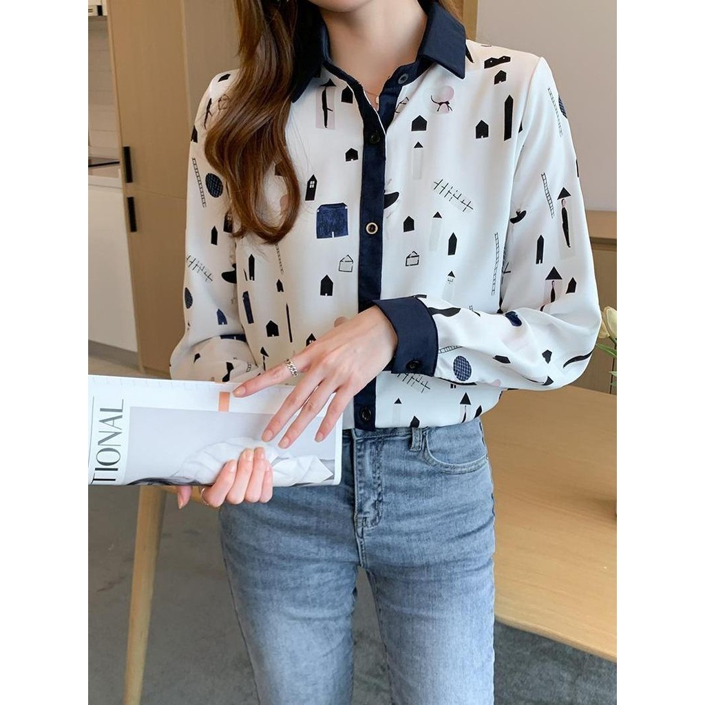 Lune_Graceเสื้อเชิ้ตแขนยาวลายกราฟฟิก ดีเทลตัดสีตรงขอบเก๋ๆ ใส่ได้ทั้งชายและหญิง แฟชั่นเกาหลี รุ่นw391 - รูปที่ 3
