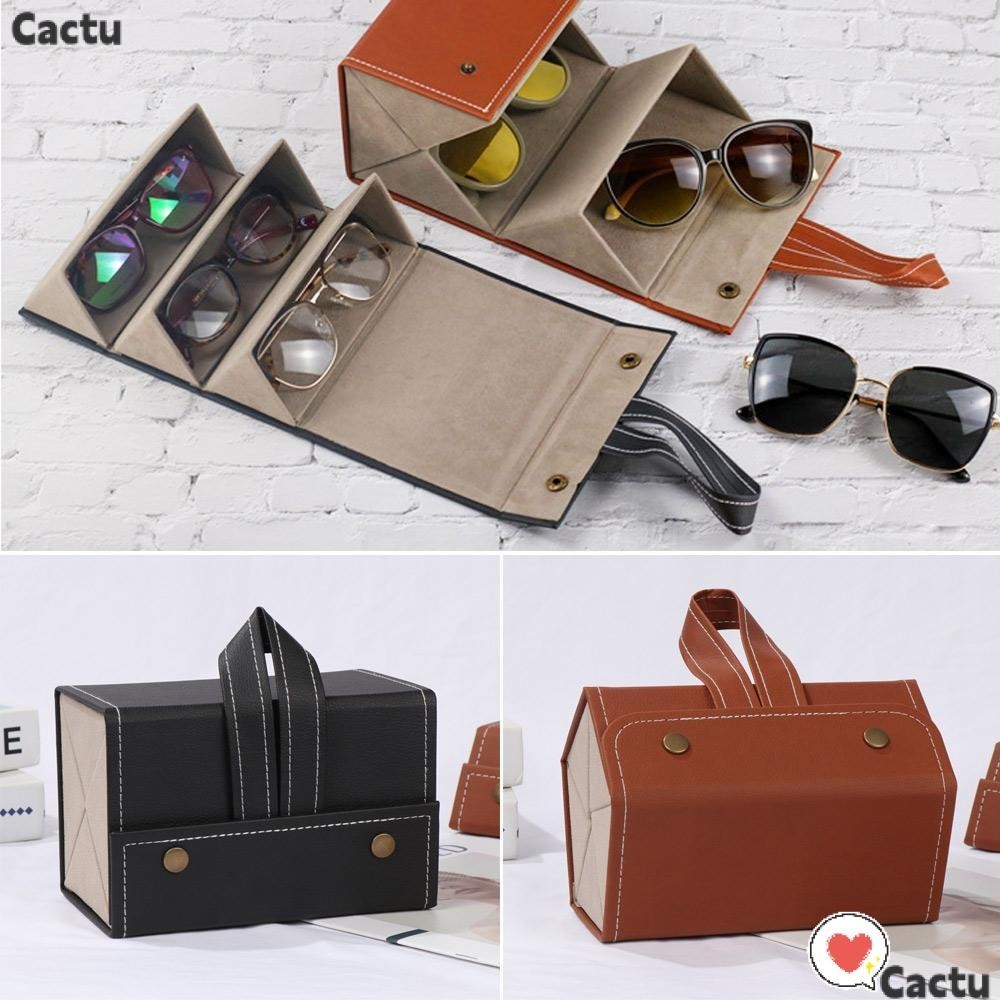 Cactu กล่องเก็บแว่นตากันแดด หนัง PU แบบพกพา พับได้ หลายช่อง หลากสี
