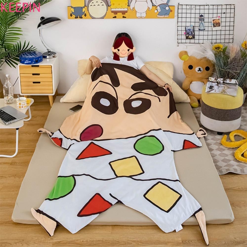 Keepin ผ้าห่มเครยอนชินจัง, ผ้าห่มข้างเตียงน่ารักการ์ตูน, ผ้าห่มสักหลาดคู่แบบพกพานุ่มตกแต่งบ้าน