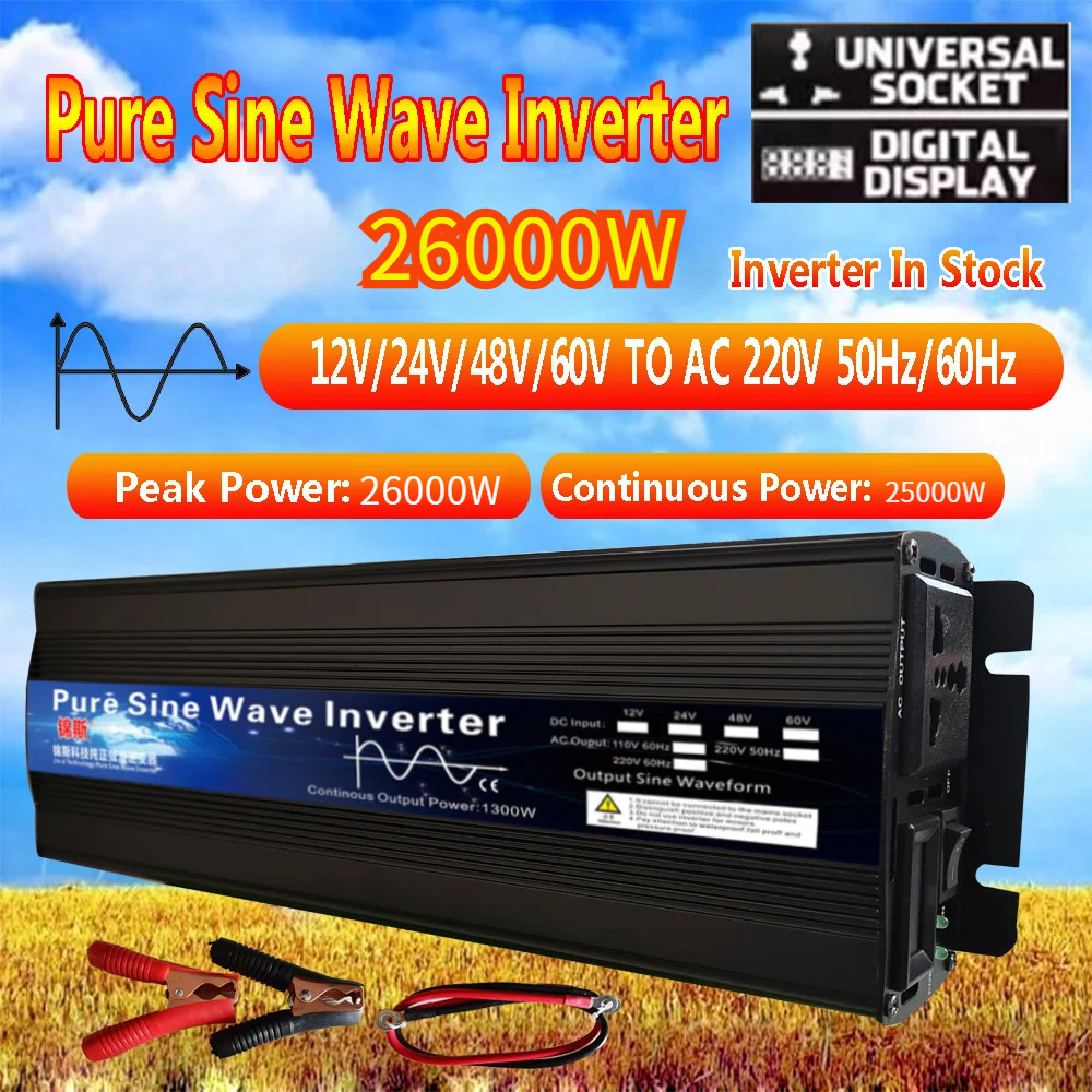 จัดส่งภายใน 12 ชั่วโมง 26000w Pure Sine Waveอินเวอร์เตอร์DC 12V /24V/48V/60V to AC 220Vรถอินเวอร์เตอร์Pure Sine Waveแรงดันไฟฟ้าConverterอินเวอร์เตอร์พลังงานแสงอาทิตย์ในครัวเรือน