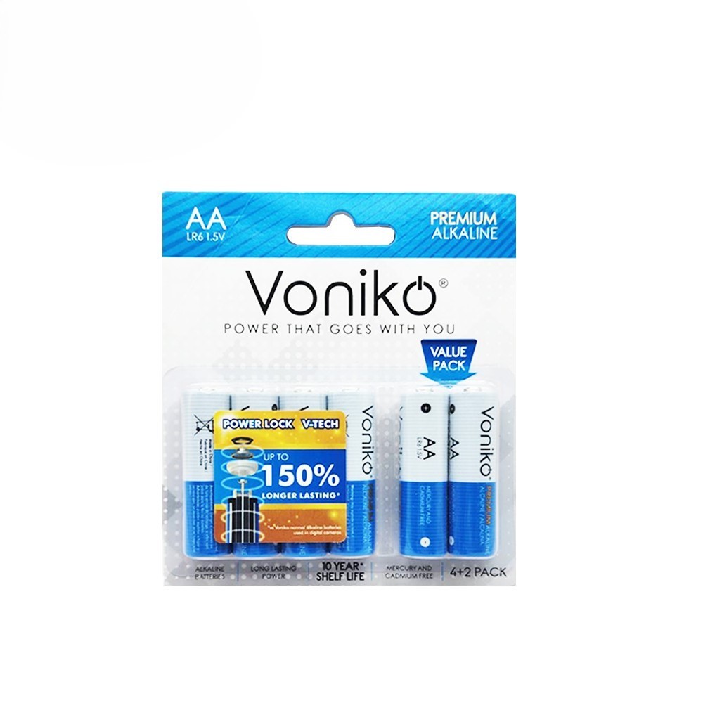 VONIKO ถ่านพรีเมี่ยมอัลคาไลน์ LR6 AA 1.5 โวลต์ ส่งไวม้ากก