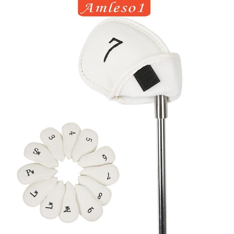 [Amleso1] 12x Golf Iron Headcovers Sticky ปิด Club Head Cover ทนต่อการสึกหรอกันน้ํา Head Protector Fit ทุกยี่ห้อ