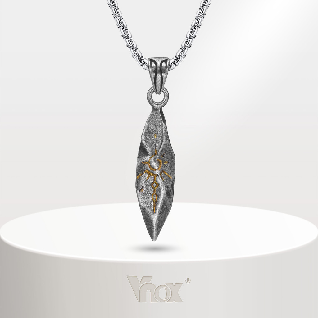 VNOX วีน็อกซ์ ไลอ้อนสโตน สแตนเลสดวงอาทิตย์รูปแบบหัวสิงโตสร้อยคอสําหรับผู้ชาย,สร้อยคอจี้ดาบมังกรสีดํา