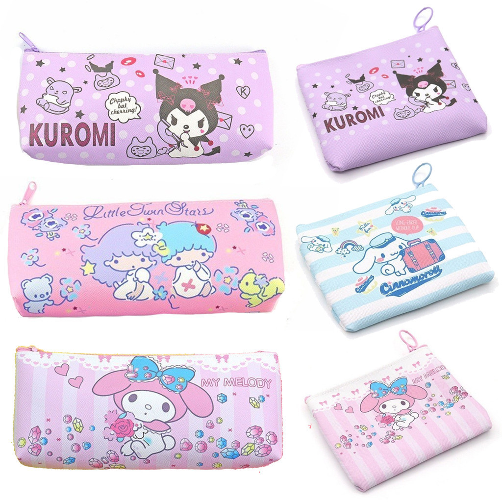 Kawaii Sanrio ดินสอ MakeUp กระเป๋า Kuromi My Melody Cinnamoroll กระเป๋าสตางค์กระเป๋าน่ารักสร้างสรรค์ของขวัญเครื่องเขียนกระเป๋าสําหรับเด็ก