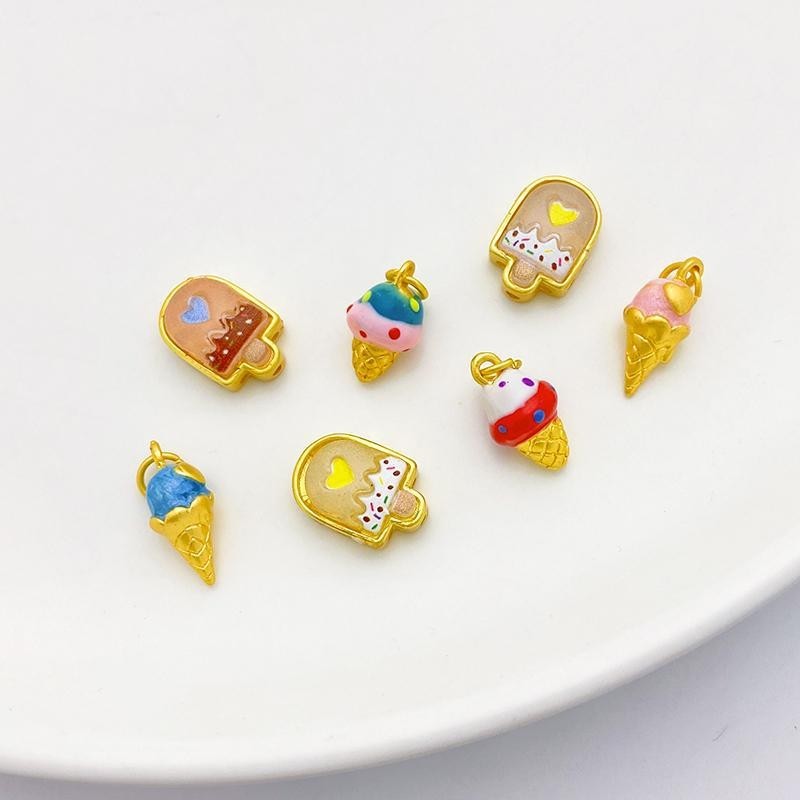 18K ใบ้ทองรักษาสีกรวยไอศครีมไอติมจี้ลูกปัด DIY สร้อยข้อมือมือสร้อยคออุปกรณ์เสริมวัสดุ