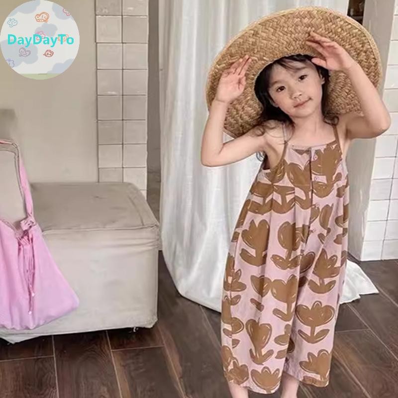 Daydayto ฤดูร้อนสาว Jumpsuit เสื้อผ้าเด็กสาว Camisole Jumpsuit กางเกงขากว้าง Cropped กางเกงแฟชั่น Love Rompers TH