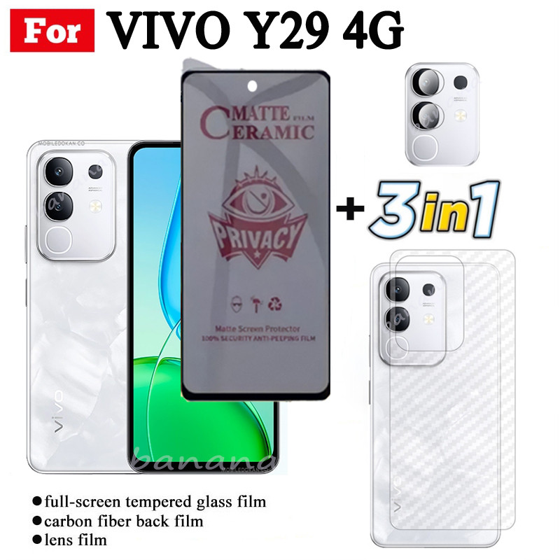 3 IN 1 Vivo Y29 4G Anti-Spy Privacy Ceramic film สําหรับ Vivo Y29 5G Y19S เลนส์กล้องกระจกป้องกันหน้าจอและฟิล์มด้านหลัง