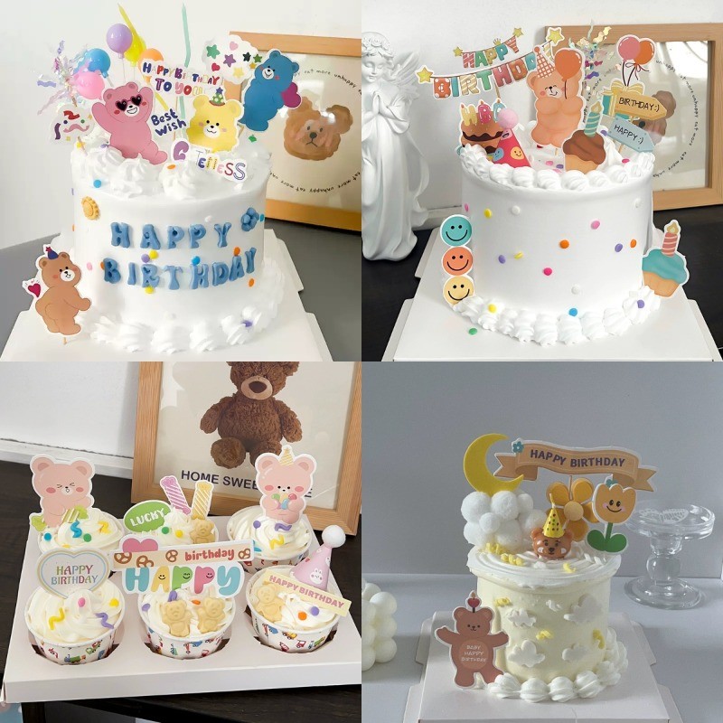 อิน น่ารักการ์ตูนหมีเค้กปลั๊กอินเด็กเค้กวันเกิดขนมถ้วยกระดาษปลั๊กอินอุปกรณ์ตกแต่ง - รูปที่ 4