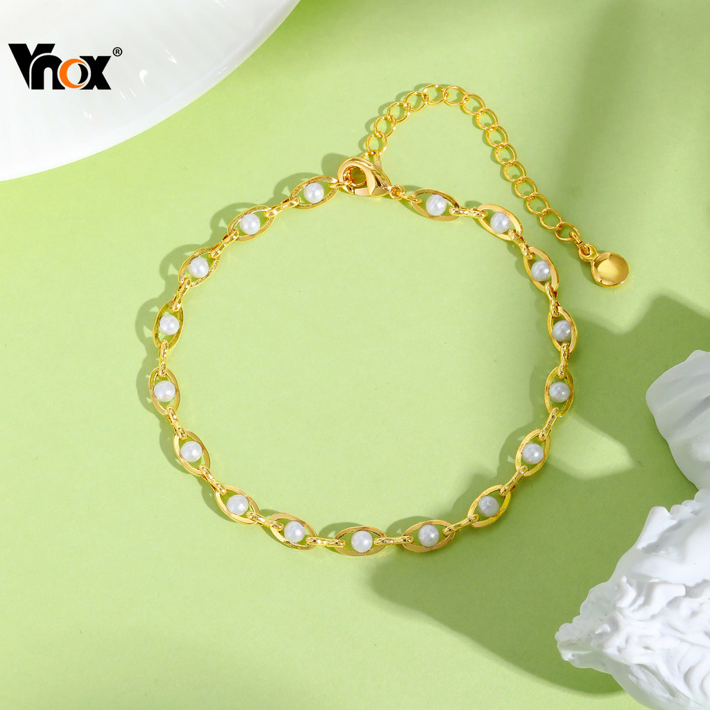 VNOX วีน็อกซ์ สร้อยข้อมือมุกสีทองสําหรับผู้หญิง,สร้อยข้อมือหรูหรากันน้ํา,ของขวัญเครื่องประดับแฟชั่น - รูปที่ 2