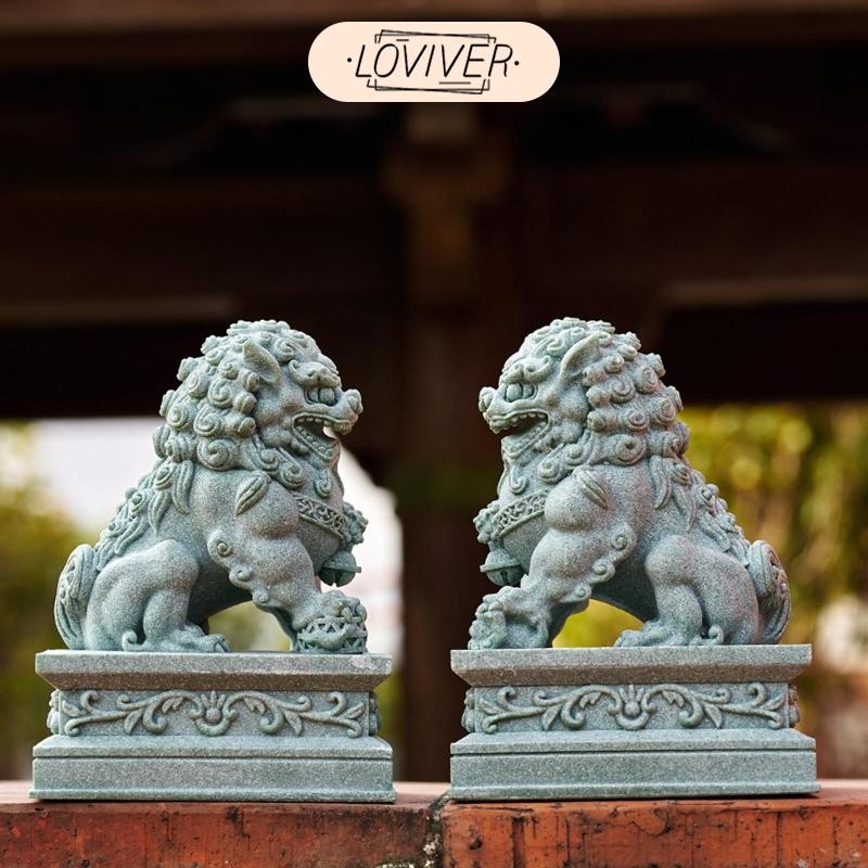 LOVIVER 2 ชิ้นรูปปั้นสิงโตประติมากรรมคอลเลกชันเครื่องประดับตกแต่งรูปแกะสลักขนาดเล็กสําหรับชั้นวางสํานักงาน