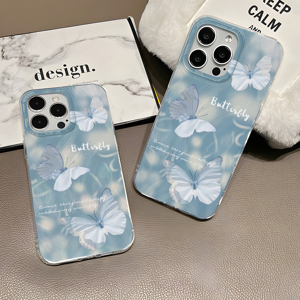 ผีเสื้อสีฟ้า เคสโทรศัพท์เลเซอร์สลิเวอร์ for OPPO A98 A79 A78 A60 A58 A57 A38 A18 A17 A16 A15 Realme C11 C53 C55 C65 C67