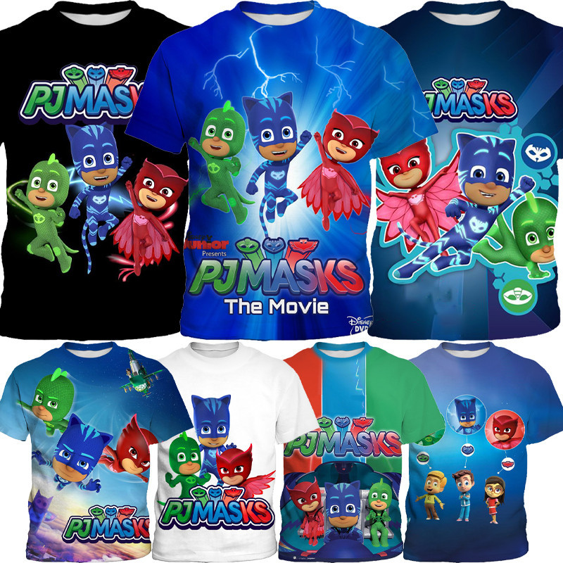 Pj Masks ชุดนอน Superman เสื้อยืดแขนสั้นชายหญิงฤดูร้อนพิมพ์เด็ก 3D Digital พิมพ์เสื้อผ้าเย็น