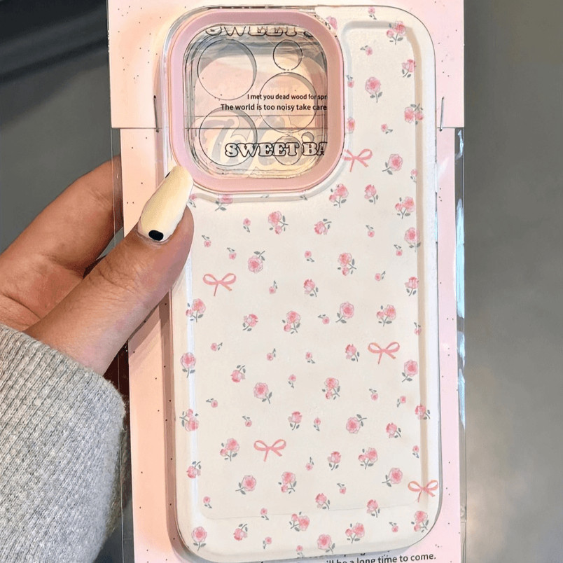 🔥SUN🔥เคส โรแมนติก เคสไอโฟน แฟนซี ง่าย ๆ IPhone11 7 Plus 12 13 15 14 Pro Max XS XR X Max 8 Plus 16 โบว์สีชมพู ทิวลิป เคส