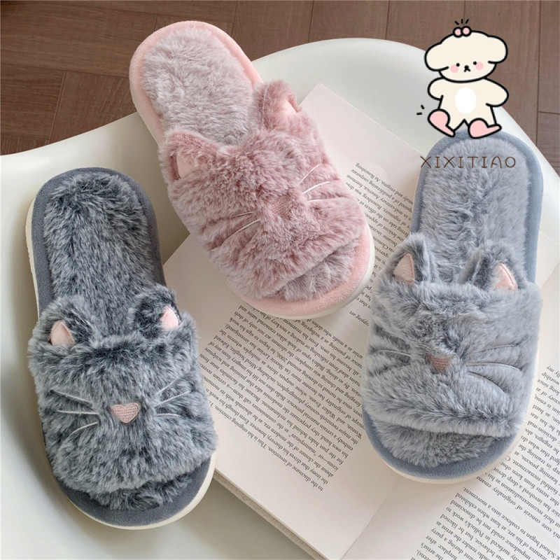 Xixitiao รองเท ้ าแตะหญิงการ ์ ตูนน ่ ารัก Warm Soft Sole ลูกแมวบ ้ านในร ่ ม