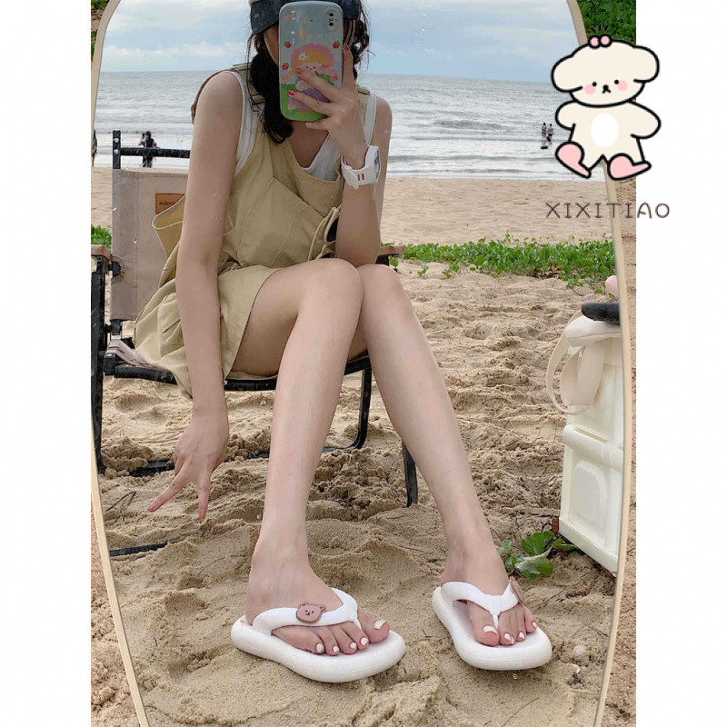 Xixitiao รองเท ้ าแตะหญิงฤดูร ้ อนแฟชั ่ นน ่ ารักหมีนุ ่ มแต ่ เพียงผู ้ เดียวนักเรียนสวมใส ่ ด ้ านนอก