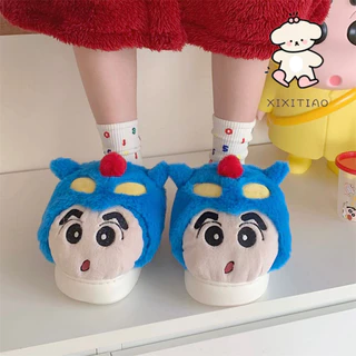 Xixitiao แถบบาง EVA Crayon Shin-Chan Dynamic Superman รองเท้าแตะผ้าฝ้ายผู้ชายผู้หญิงฤดูหนาวคู่น่ารักรองเท้าขนสัตว์ที่อบอุ่น