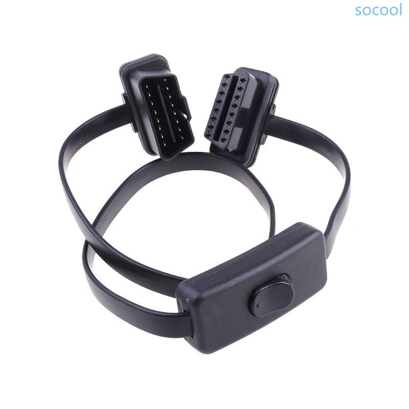 Soc * Auto OBD-II OBD2 สายต่อแบนสายริบบิ้นพร้อมสวิตช์ตัวเชื่อมต่อรายละเอียดต่ําชายหญิง 16-pin Pass-Th