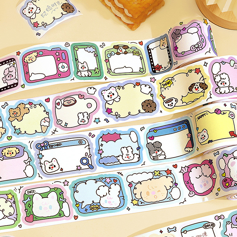 ไดลี่|เกาหลีสัตว์ Writable Die-Cut เทป Happy Doughnut House สติกเกอร์คู่มือภูมิทัศน์เคสโทรศัพท์ DIY ตกแต่งวัสดุสติกเกอร์คู่มือสติกเกอร์เทป