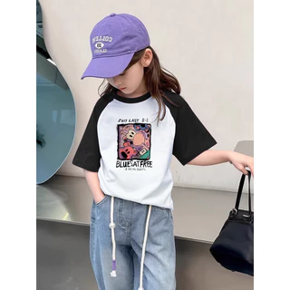 (จัดส่งตลอด 24 ชั่วโมง) KIDS PRINCESS เด็กผ้าฝ้ายสีชนกันแขนสั้นฤดูร้อนใหม่เสื้อยืดเด็กครึ่งแขนด้านบน D16