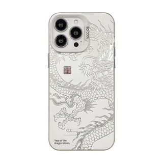 🔥POPPA🔥ส่งจากไทย สีดำหรูหราซิลิโคนแข็งกรณีโทรศัพท์ มังกรจีน for IPhone 13 15 7Plus 14 12 11 Pro MAX 7Plus X XR XS 16