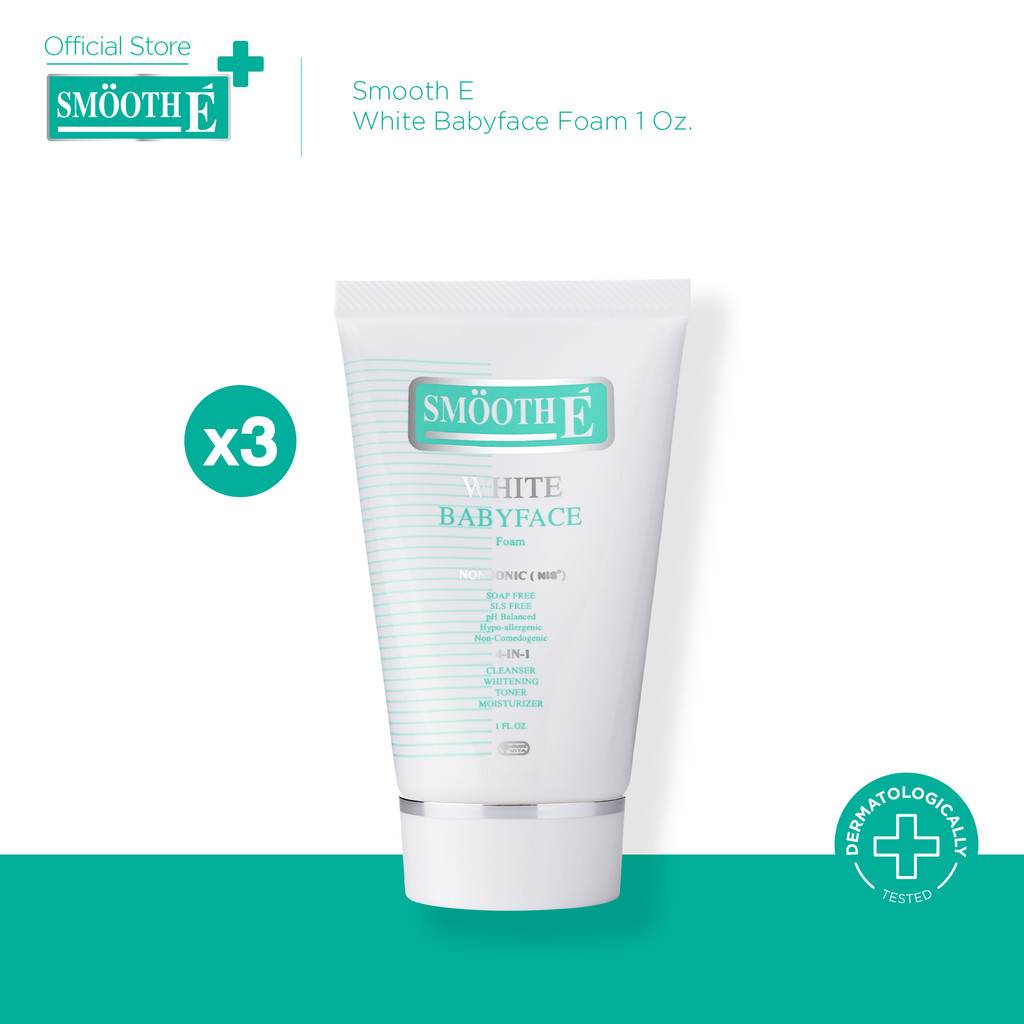 [แพ็ค3สุดคุ้ม] Smooth E White Babyface Foam 1 Oz. สมูทอี ไวท์ เบบี้เฟส โฟม pH5 Vit C&E ผิวกระจ่างใส สำหรับผิวหมอง