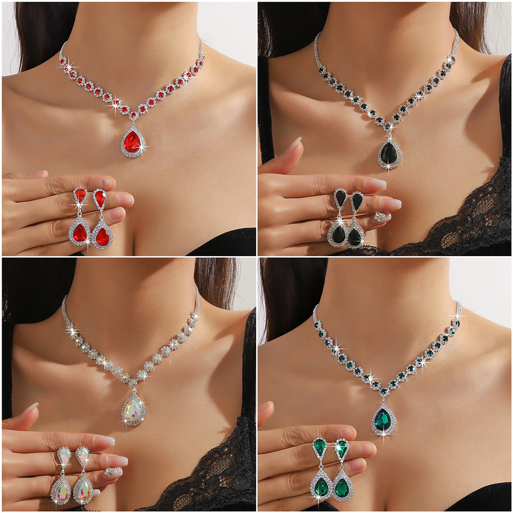 สุภาพสตรี Jewellery ชุด Rhinestone สร้อยคอต่างหูต่างหูสร้อยข้อมือ 4 ชิ้นเหมาะสําหรับสวมใส่ทุกวันและงานแต่งงาน Jewellery โลหะผสม Jewellery ชุด