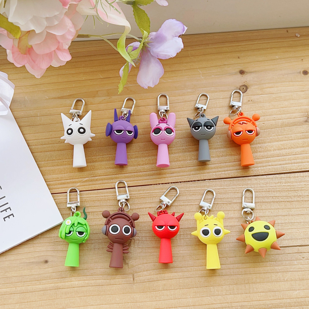 Sprunki พวงกุญแจ Sprunki ตุ๊กตา Oren Raddy สีเทา Brud Vineria จี้พวงกุญแจ Key Chain เครื่องประดับแฟนของขวัญ