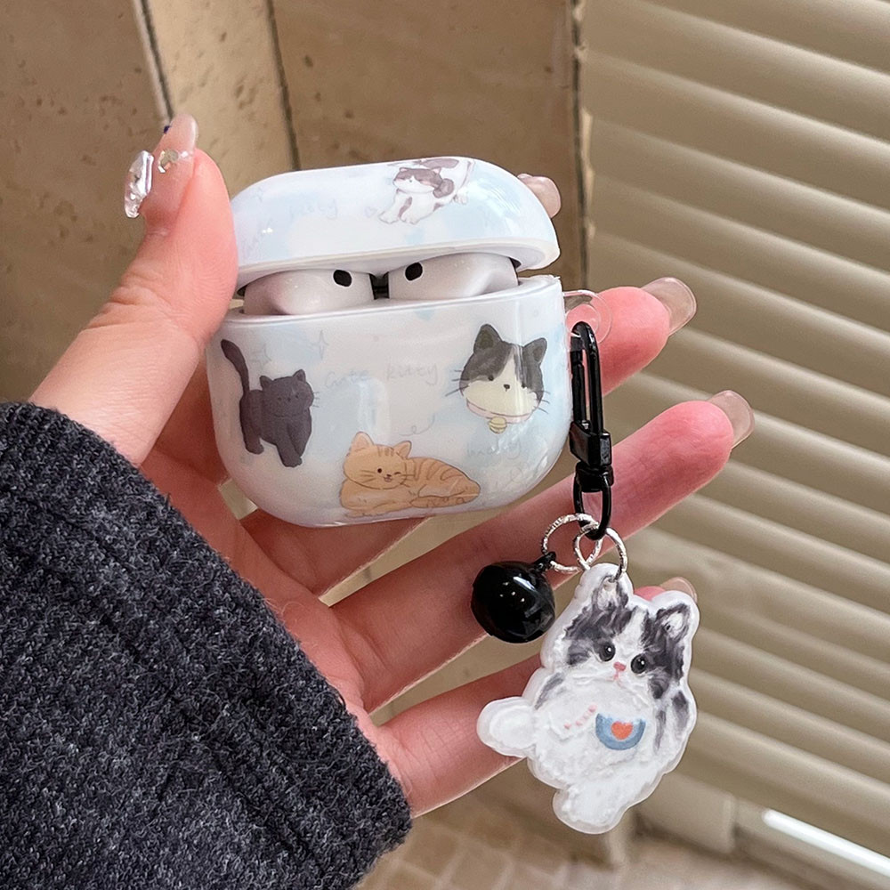 แมวน่ารักนุ่มชุดหูฟังไร้สายบลูทูธฝาครอบหูฟังสําหรับ AirPods 1/2 airpods 3 4 Pro 2nd Pro3 airpods4 3rd generation keyring