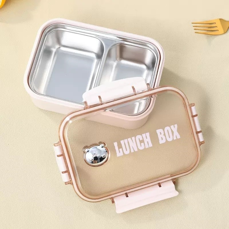 น่ารัก304สแตนเลสกล่องข้าว ความจุขนาดใหญ่2ช่อง วัสดุแตนเลสสําหรับเด็กนักเรียน พนักนักงาน กล่องข้าวแบบสองช่องแยกกับข้าวได้ - รูปที่ 6