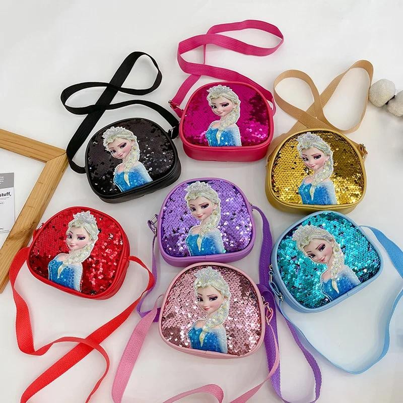 Disney Frozen Anna Elsa กระเป๋าเด็ก Princess Elsa Girls Sequins กระเป๋าสะพายเด็กกระเป๋า Messenger กร