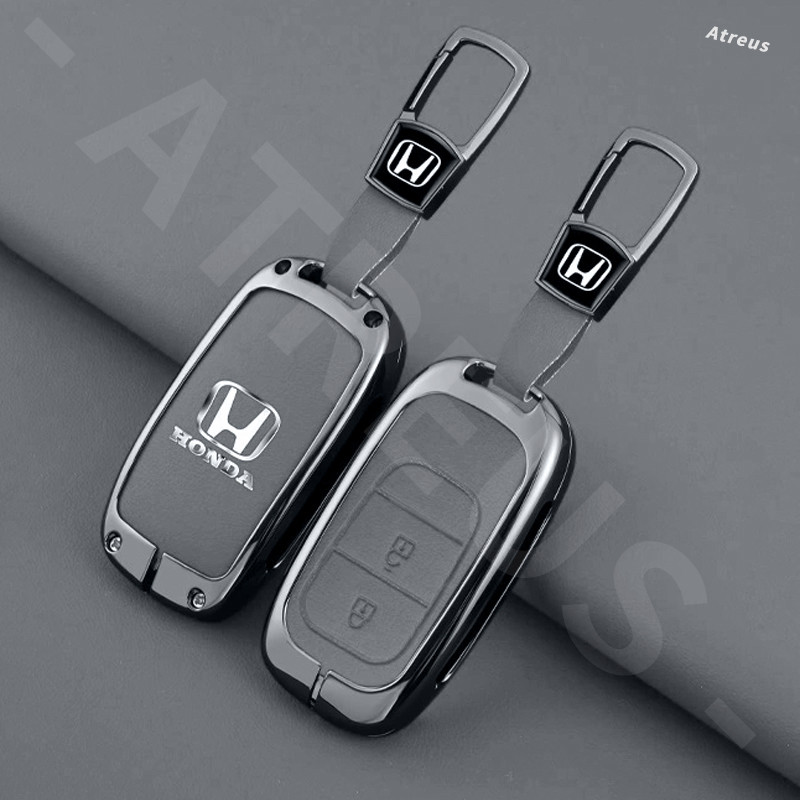 เคสกุญแจเหมาะสำหรับ Honda สีเทา พวงกุญแจ เคสป้องกันรอยกุญแจ หนังโลหะผสมสังกะสีฝาครอบ Full Wrap ฝาครอบกุญแจ สำหรับ Honda civic 11th gen fd fc eg fk HRV Jazz City Mugen Fit Vezel Accord BRV WRV Stream - รูปที่ 3