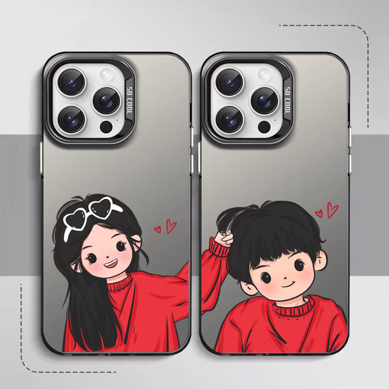 AMKสายนาฬิกาสําหรับiPhone 17 Air 16E 16 15 14 13 12 11 PRO MAX XR XS X 8 7 PLUS SE 2020 ปลอกน่ารักคู่สีแดงชุดเด็กสาวเคสโทรศัพท์IMD