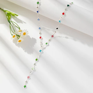 Colourful Dopamine Heart Zirconia สร้อยคอ คริสตัลโลหะผสม สร้อยคอยาวของขวัญวันหยุดผู้หญิงเครื่องประดับ พลอยเทียม