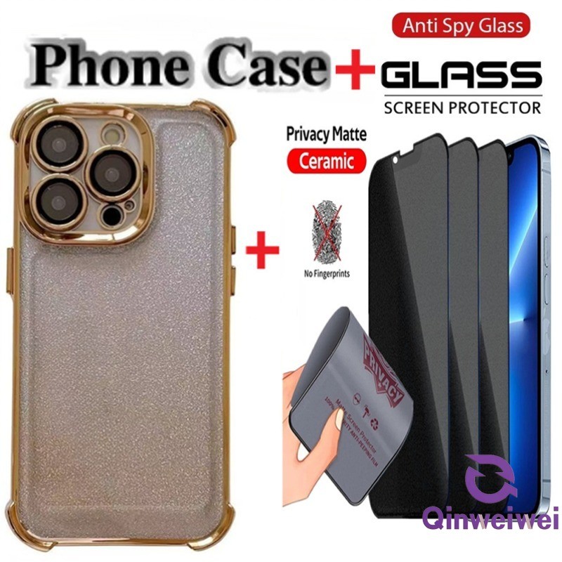 2in1 หรูหราปลอก + เซรามิค Anti Spy ฟิล์มกระจกนิรภัยสําหรับ Huawei Nova Y61 Y70 Y90 Y7A Y9 Y9S 9se 7s