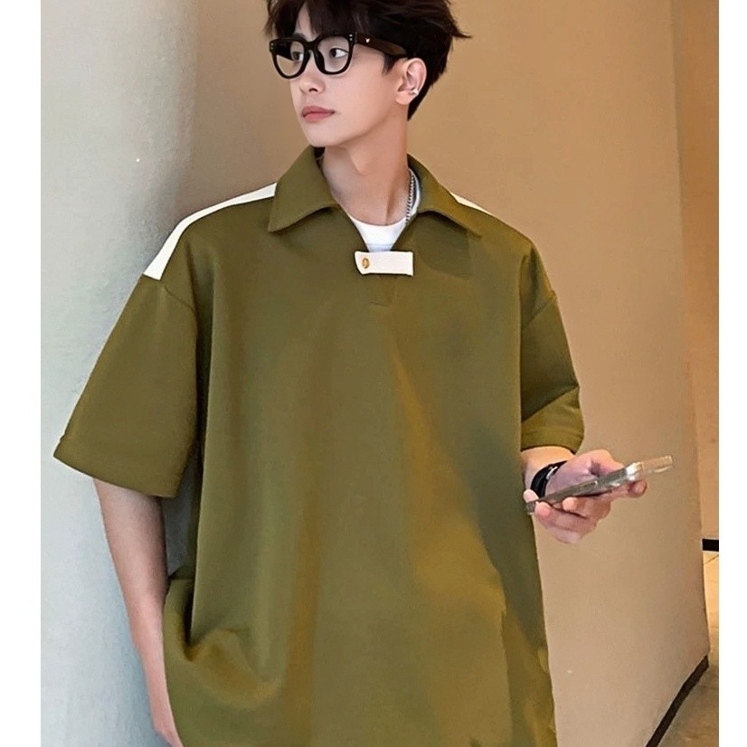 M＆M ฤดูร้อนรุ่นใหม่ เสื้อโปโลผู้ชาย การออกแบบเฉพาะกลุ่ม สีล้วนแมทช์ลุคง่าย หล่อลำลอง