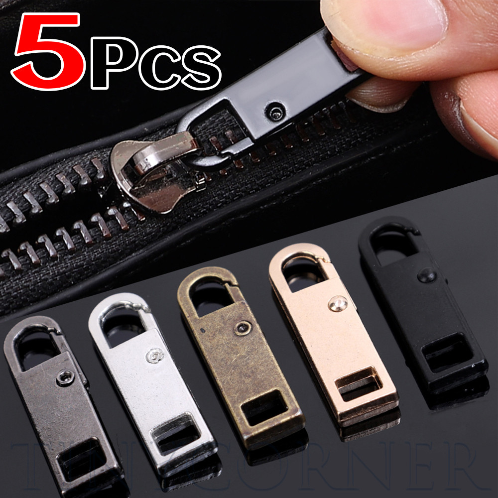5ชิ้นสากลซิปเลื่อนชุดซ่อมโลหะผสมโลหะ5สี,เปลี่ยนทันทีสําหรับกระเป๋า/กระเป๋าเดินทาง/เสื้อผ้า,ไม่มีเครื่องมือต้องการ ทําเอง แก้ไขเครื่องมือ