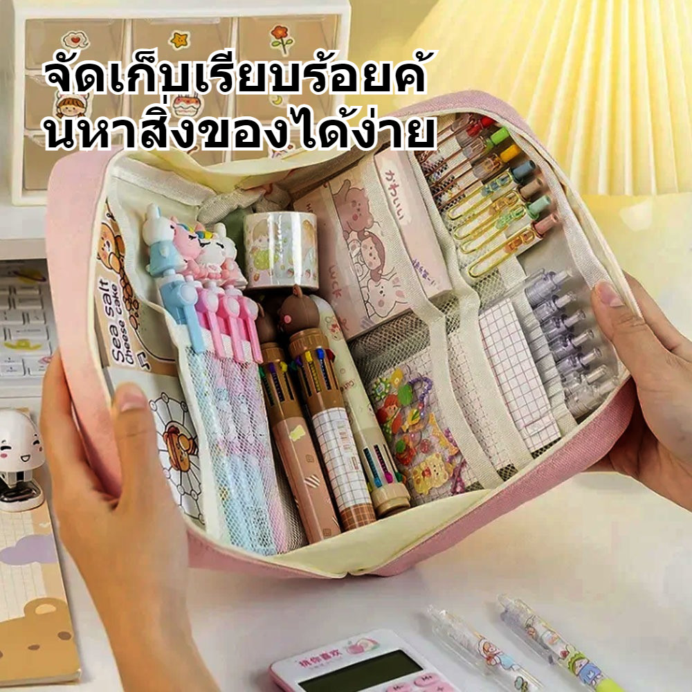 กระเป๋าใส่ปากกาผ้าใบความจุสูงสไตล์เรียบง่ายเครื่องเขียนจัดประเภทถุงเก็บ