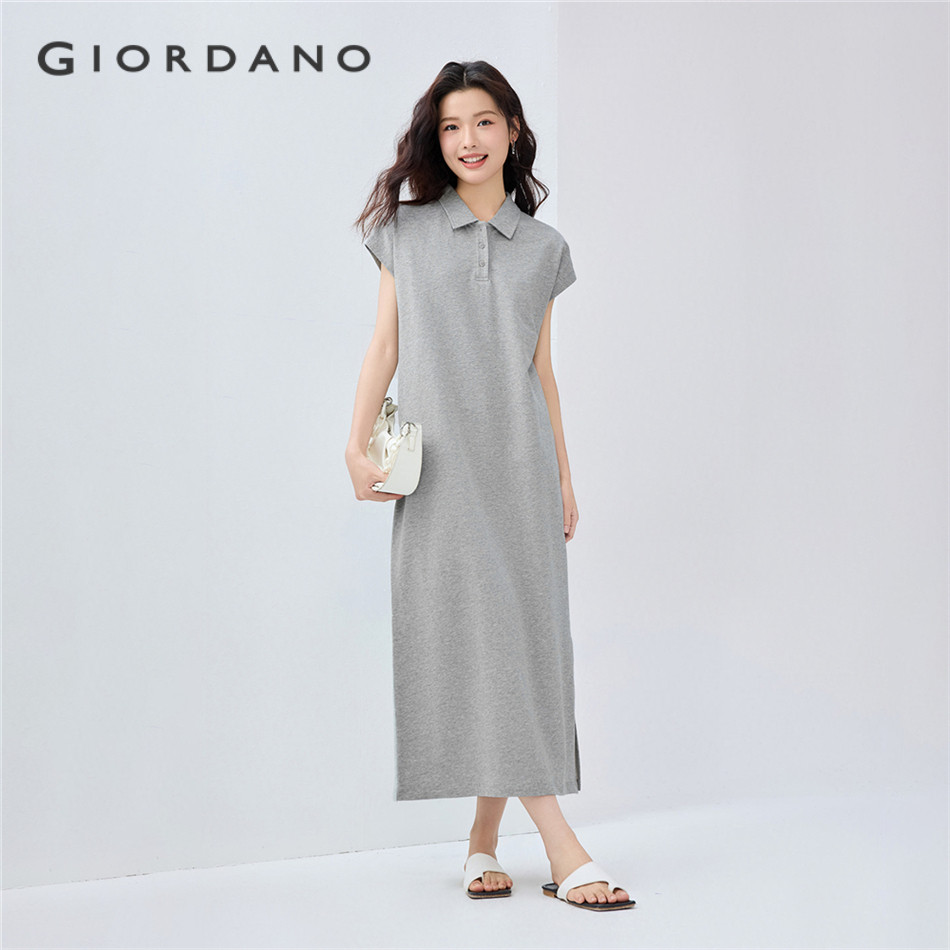 GIORDANO WOMEN 100% Cotton side vent cap sleeve polo dress 05465454