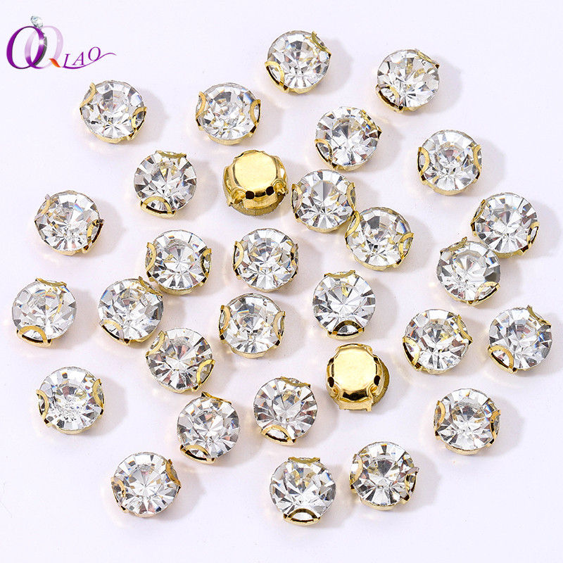ทองเย็บบน Rhinestones Trim Claw หินคริสตัลเงาหินลูกปัดเย็บ Rhinestone สําหรับเสื้อผ้าอุปกรณ์เย็บผ้า