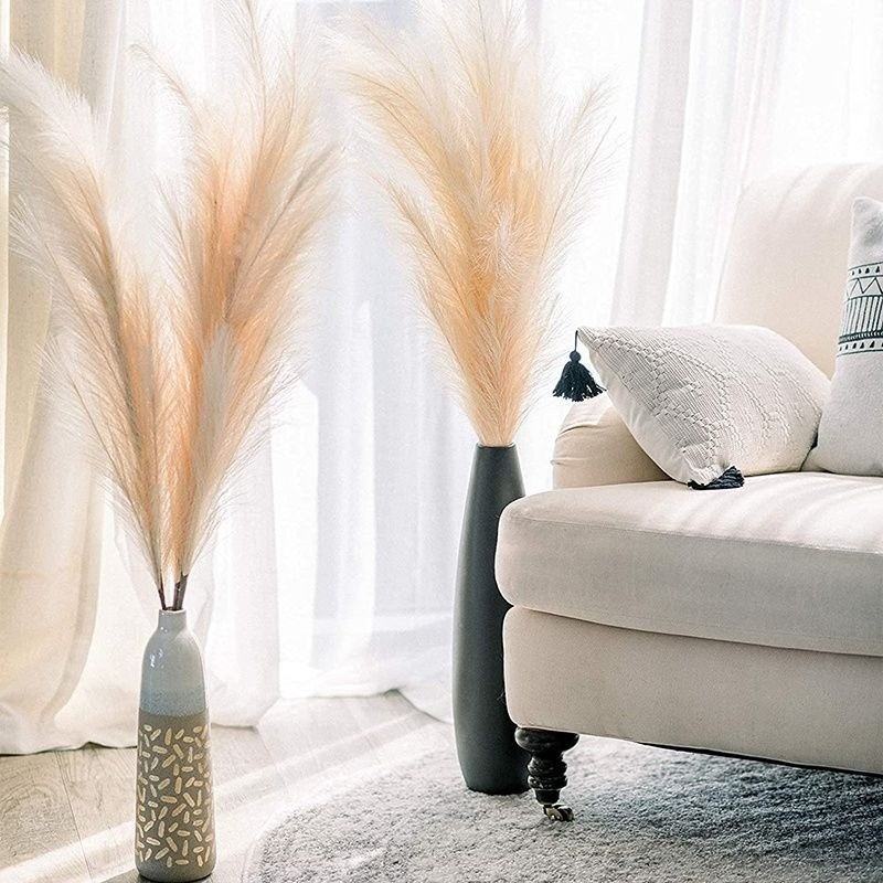 90/120 ซม.ขนาดใหญ่ Faux Pampas หญ้าตกแต่งปลอม Pompas ดอกไม้ขนาดใหญ่ประดิษฐ์ Pompous หญ้าสาขาพืช Filler บ้าน Boho ตกแต่ง