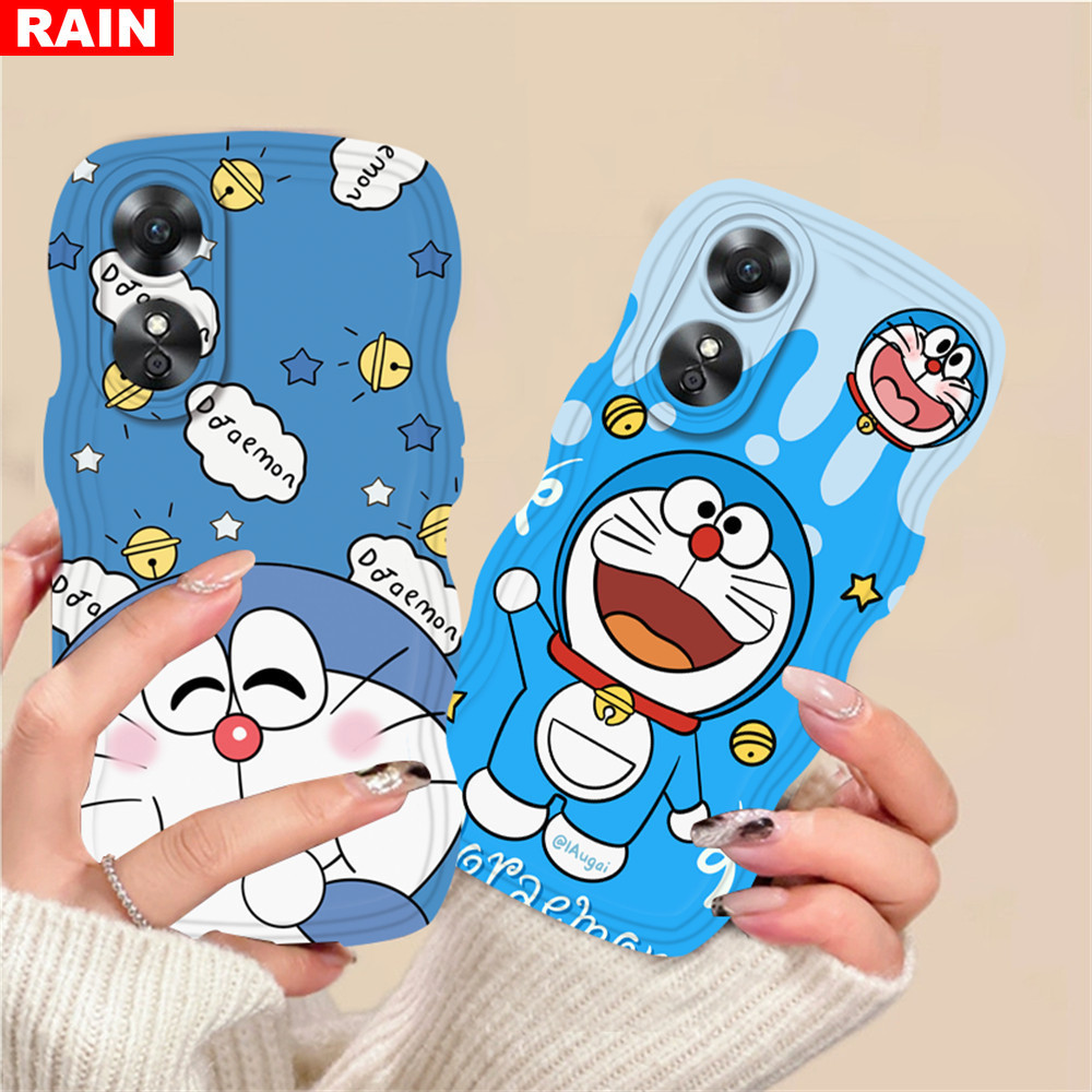 เคสโทรศัพท์มือถือ TPU ลายการ์ตูนแมวกริ๊งน่ารัก สีฟ้า สําหรับ Oppo A18 A38 A78 A58 4G A17 A17k A16 A5s A12 A9 A3S A54 A1K A7 A77s A57 A92 A31 A53 Reno 8T 5F