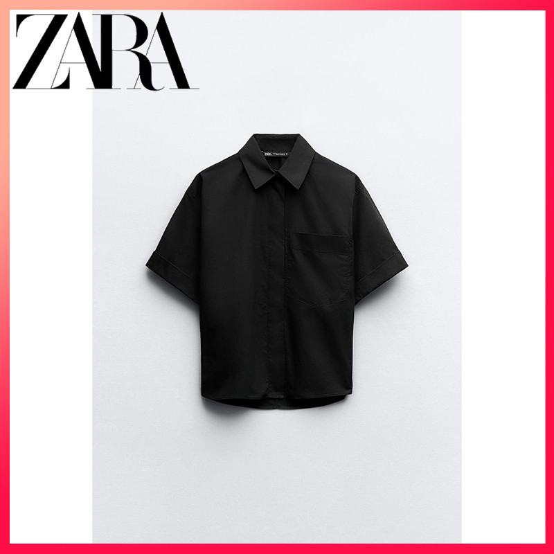 Zara's ใหม่ TRF เสื้อเชิ้ตป๊อปลิน มีกระเป๋า สําหรับผู้หญิง